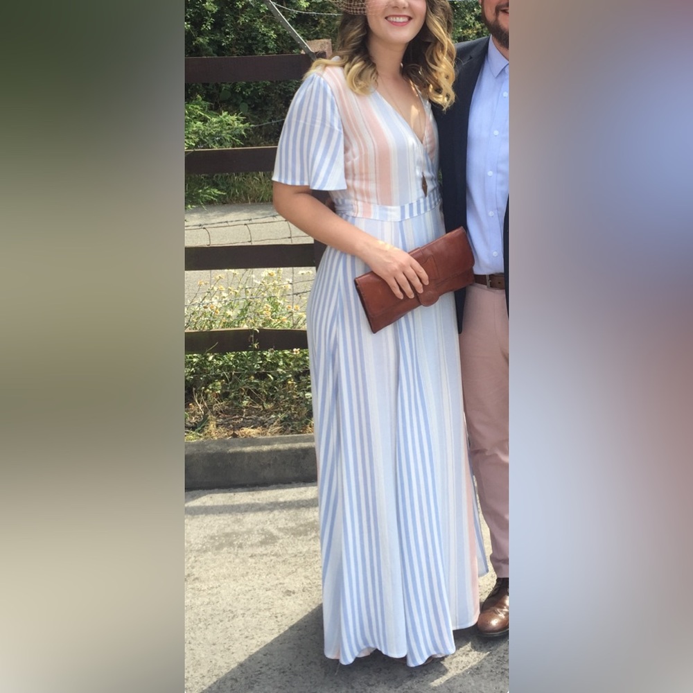 Size M Cotton Candy LA Pale Blue & White Striped Maxi wrap Dress